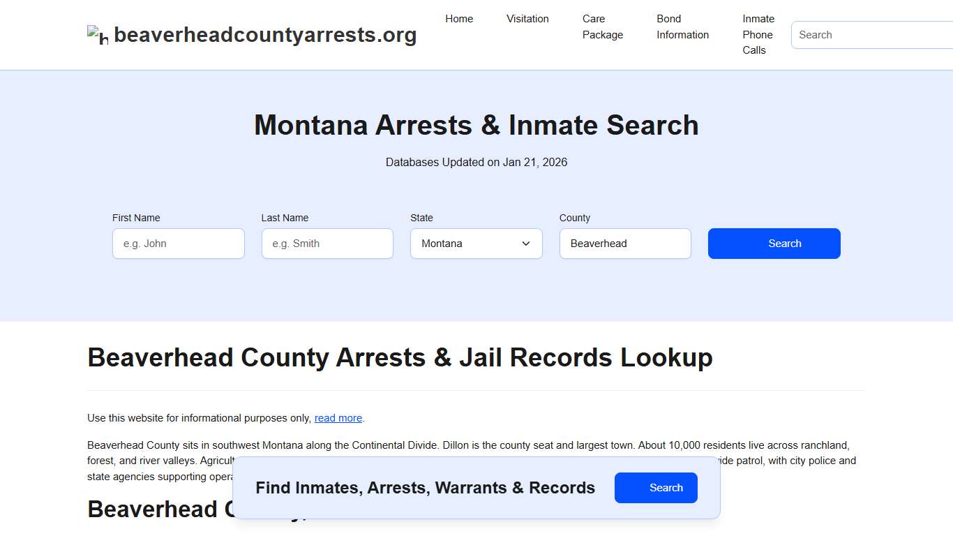 Beaverhead County, MT Arrests, Warrants, Police Records Search